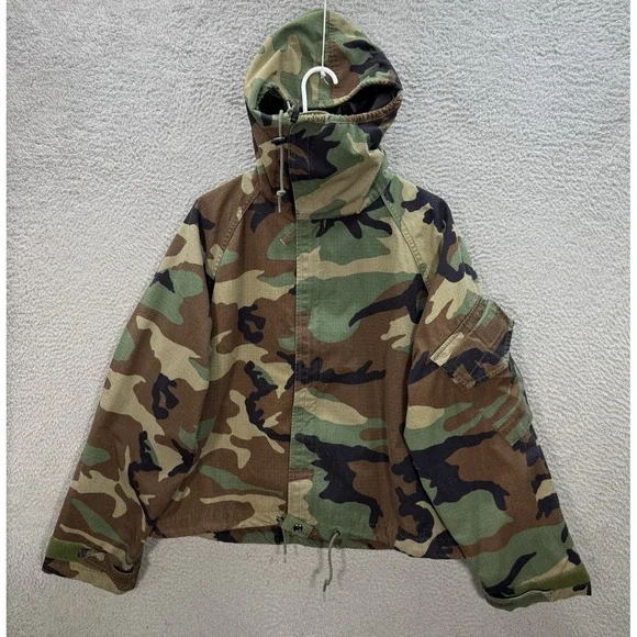 Vintage Military Jacket Adult Medium Short Woodland Camo Chemical Protective NFR - Picture 1 of 16